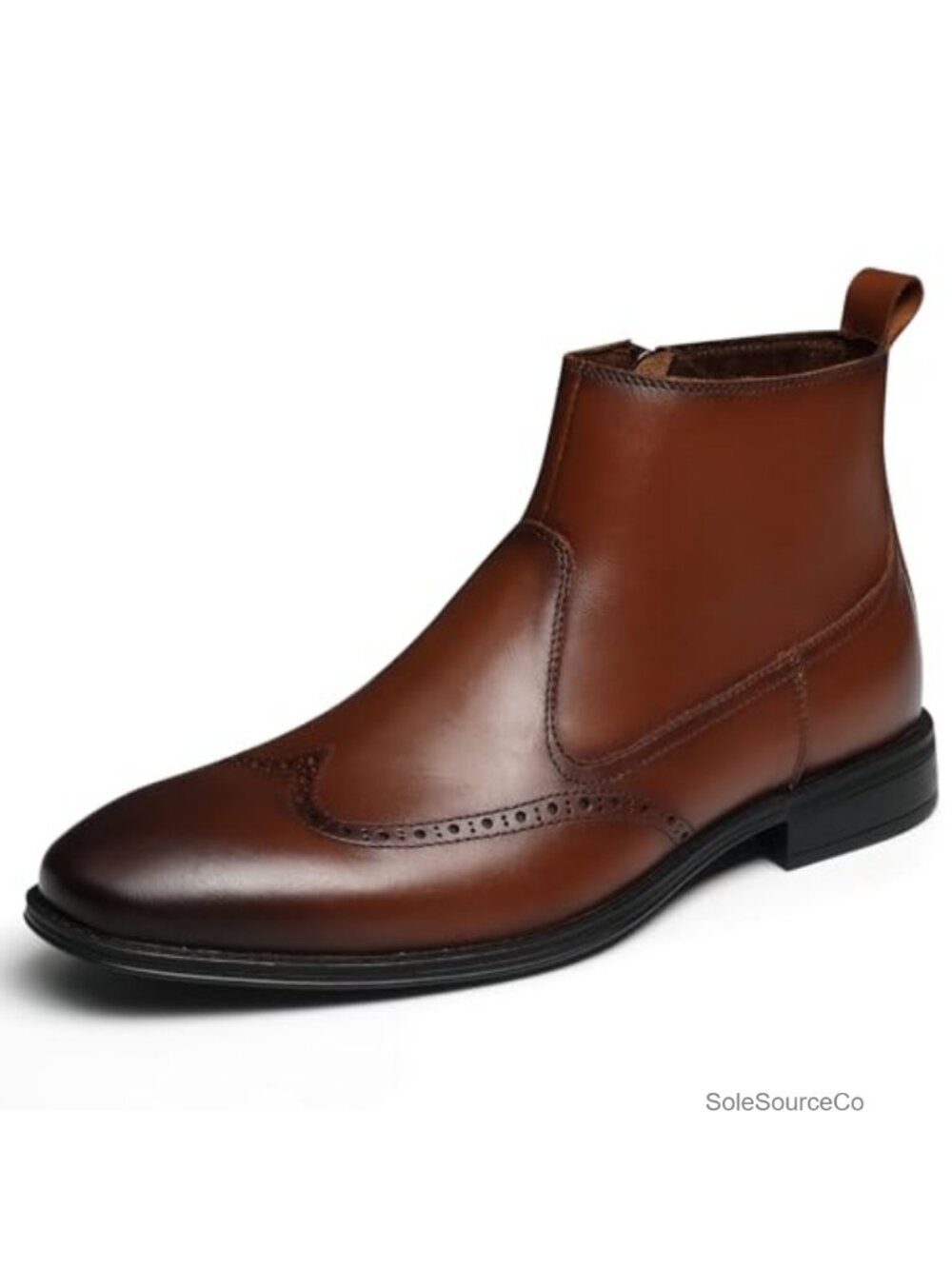 Men's Genuine Leather Cap Toe Ankle Dress Boots Cuban Heel Wingtip Oxford
